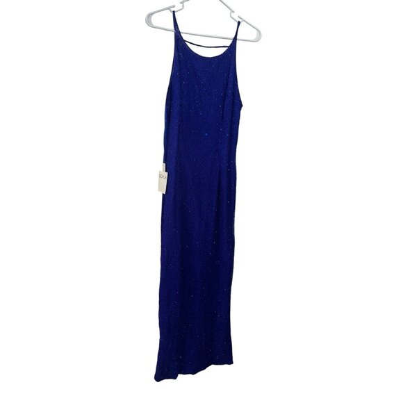 NWT Vintage Scala Women’s Silk Beaded Gown Sz XL Cobalt Blue Open Back Formal - Picture 1 of 12
